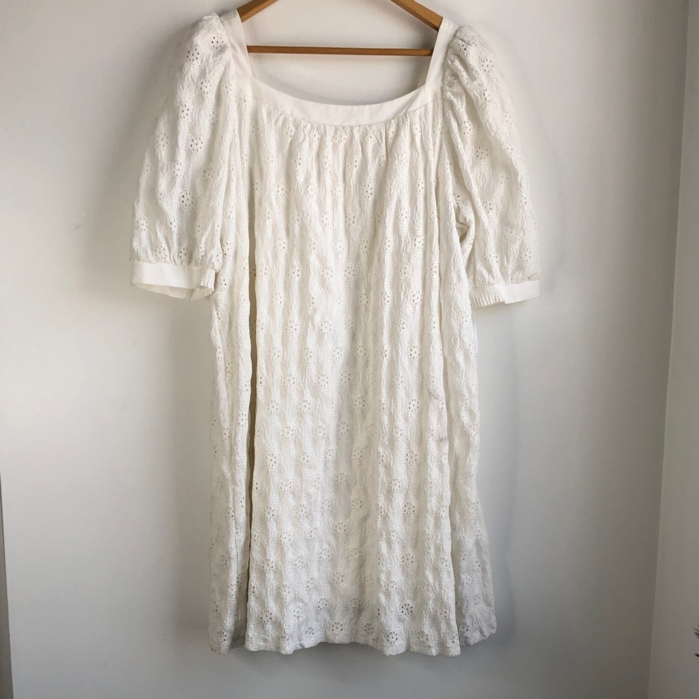 Maeve Anthropologie White Eyelet Puff-Sleeve Square-Neck Dress - Picture 11 of 14